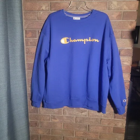 Champion Reverse Weave Crewneck Sweatshirt - Women's Blue w/Yellow Print - 2XL - Picture 5 of 9